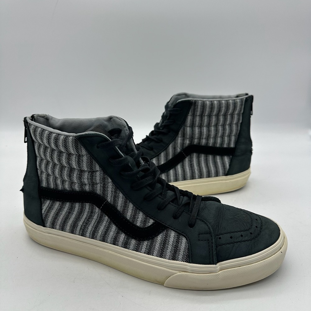 Vans 721278 Men 11.5 Sk8 Hi Zip Shoes Premium Leather Striped High Top Sneakers